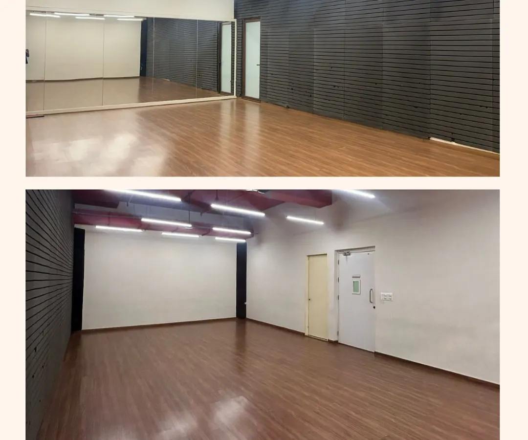 Here’s another view of the studio, showcasing the dark textured wall which serves as a fantastic, modern backdrop for video shoots and photoshoots. The combination of different wall textures and professional lighting gives you multiple aesthetic options in one space.