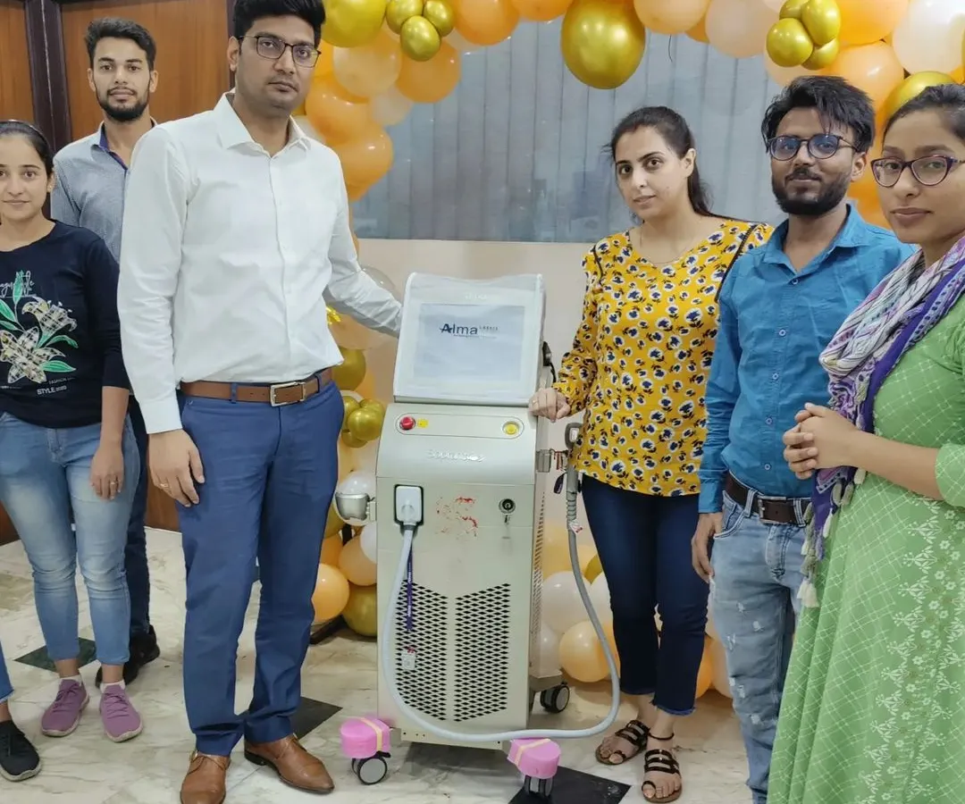 My team and I celebrating the induction of the Alma Soprano laser system at SkinFine Clinic. This technology ensures that every laser hair reduction session is not only effective but also comfortable for our patients.