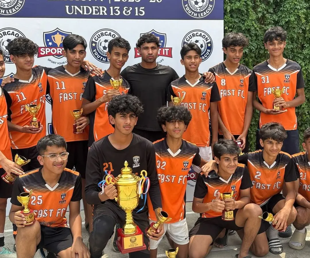 Our undefeated U15 team celebrating their Gurgaon Youth League championship. This victory, with only one goal conceded throughout the tournament, is a testament to their hard work and our defensive coaching principles.