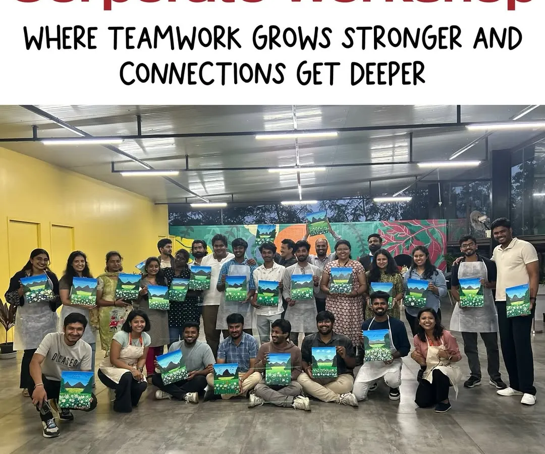 This is what pure team joy looks like! I love seeing a room full of colleagues bonding and creating together. My corporate art workshops are designed to be the perfect break from the usual, fostering teamwork and making memories.