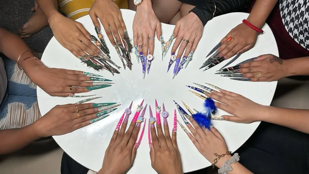This is what our community of artists creates. This image shows a variety of advanced nail extension styles made by my talented students, showcasing everything from intricate patterns to bold 3D designs. You will learn how to create stunning, portfolio-worthy nail art just like this.