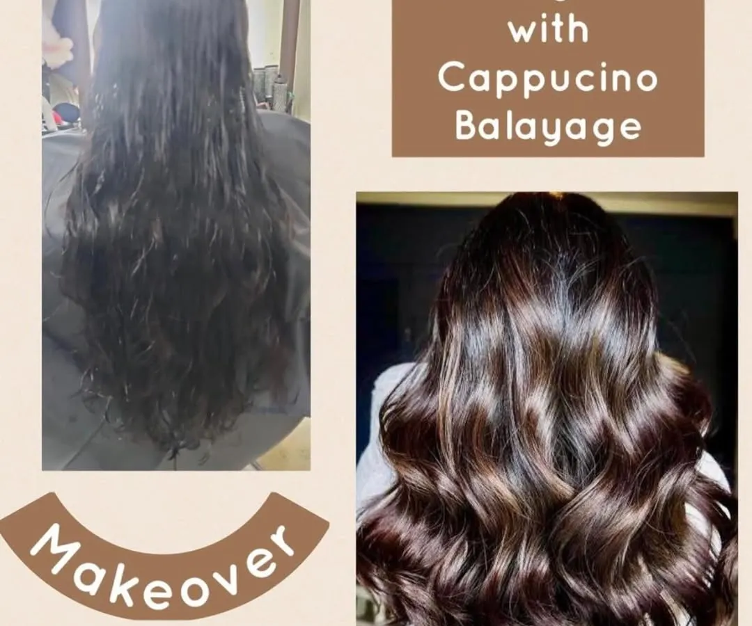 This is our popular cappuccino balayage, paired with a trendy new haircut. We created rich, warm tones that blend perfectly with the client's natural base color, and finished with soft waves to show off the dimension and shine.