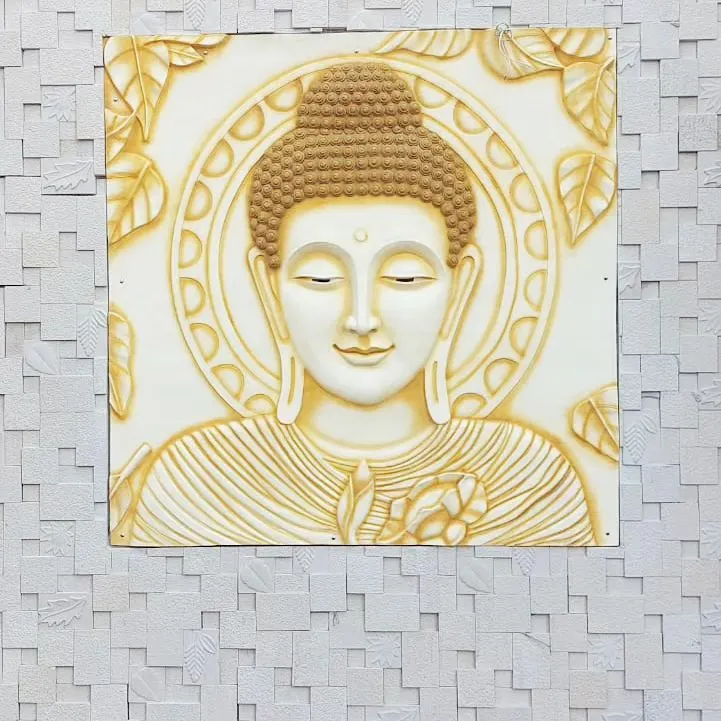 A moment of peace, sculpted for a client's wall. This 4.5-foot Buddha mural was first shaped in clay and then cast in fiberglass, creating a serene and lasting centerpiece.