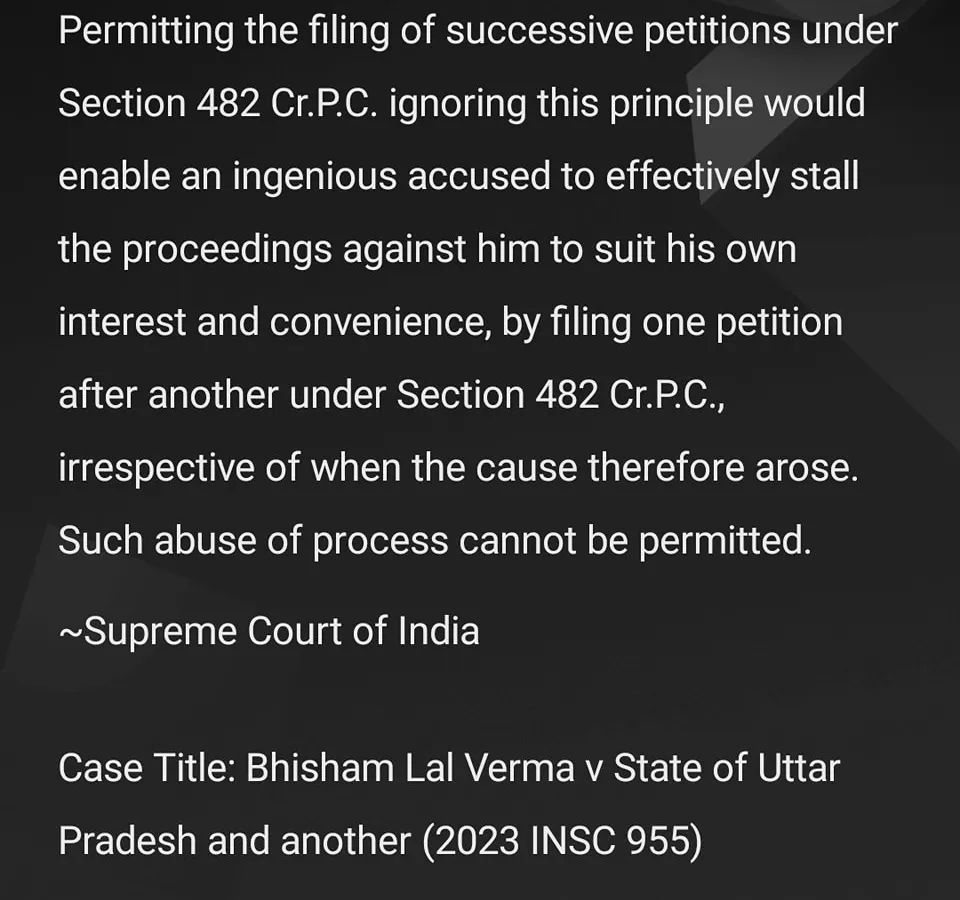 A key part of my defense strategy is preventing the abuse of legal processes. I leverage Section 482 of the Code of Criminal Procedure (Cr.P.C.) to challenge and quash proceedings that are initiated to harass the accused, as affirmed by the Supreme Court in this ruling. This proactive approach can be crucial in dismissing frivolous FIRs.
