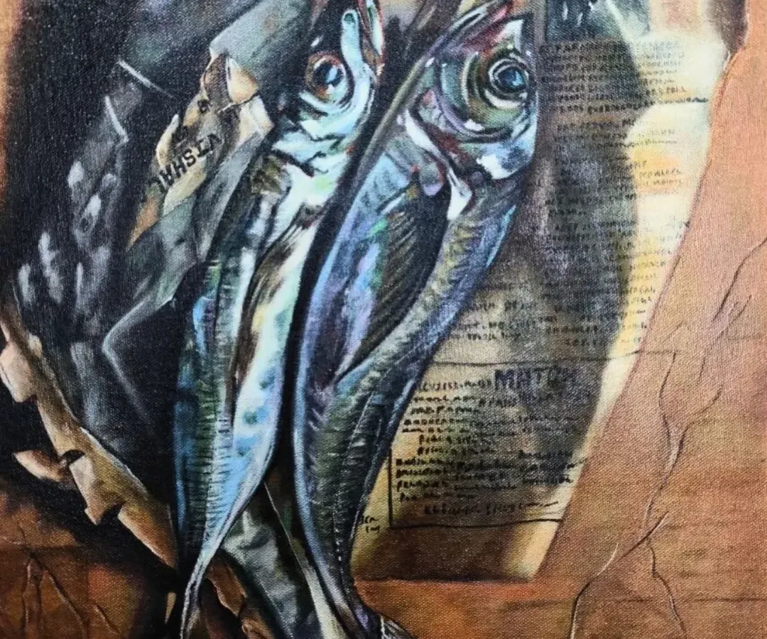 This is the level of detail and realism our students achieve. This stunning acrylic painting of fish wrapped in newspaper was created by our student Vishal. He channeled his personal connection to his coastal roots to transform a reference photo into a work of art with incredible texture, light, and emotional depth.