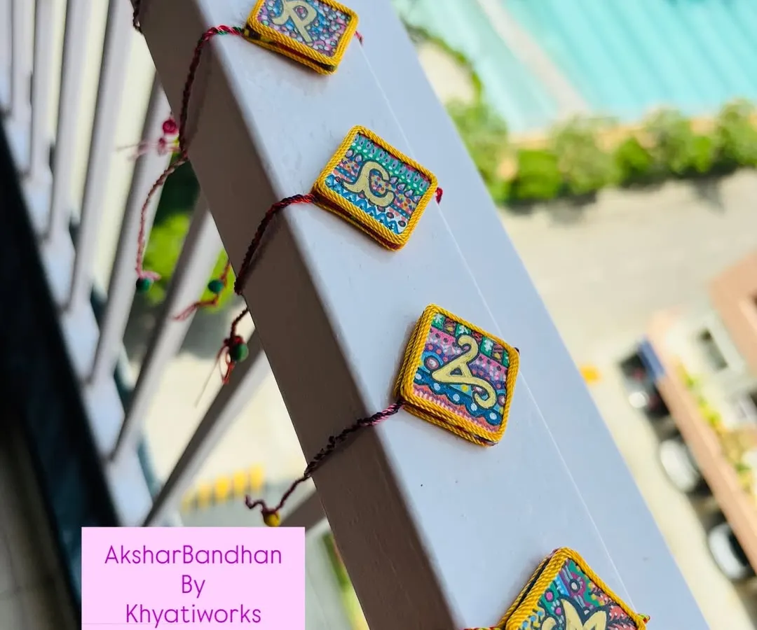 My 'AksharBandhan' Rakhis are a special part of my collection. Each one is hand-painted with a brother's initial, making it a truly personal and vibrant gift of love that sells out every year.