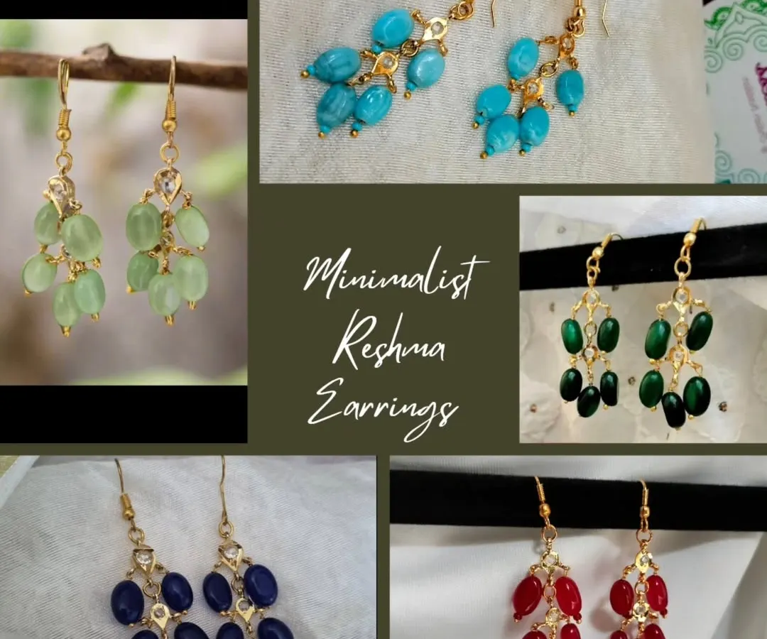 My minimalist Hyderabadi Reshmi earrings are a popular choice for return gifts. They are lightweight, come in a variety of beautiful colours, and are versatile enough to match any event's theme.
