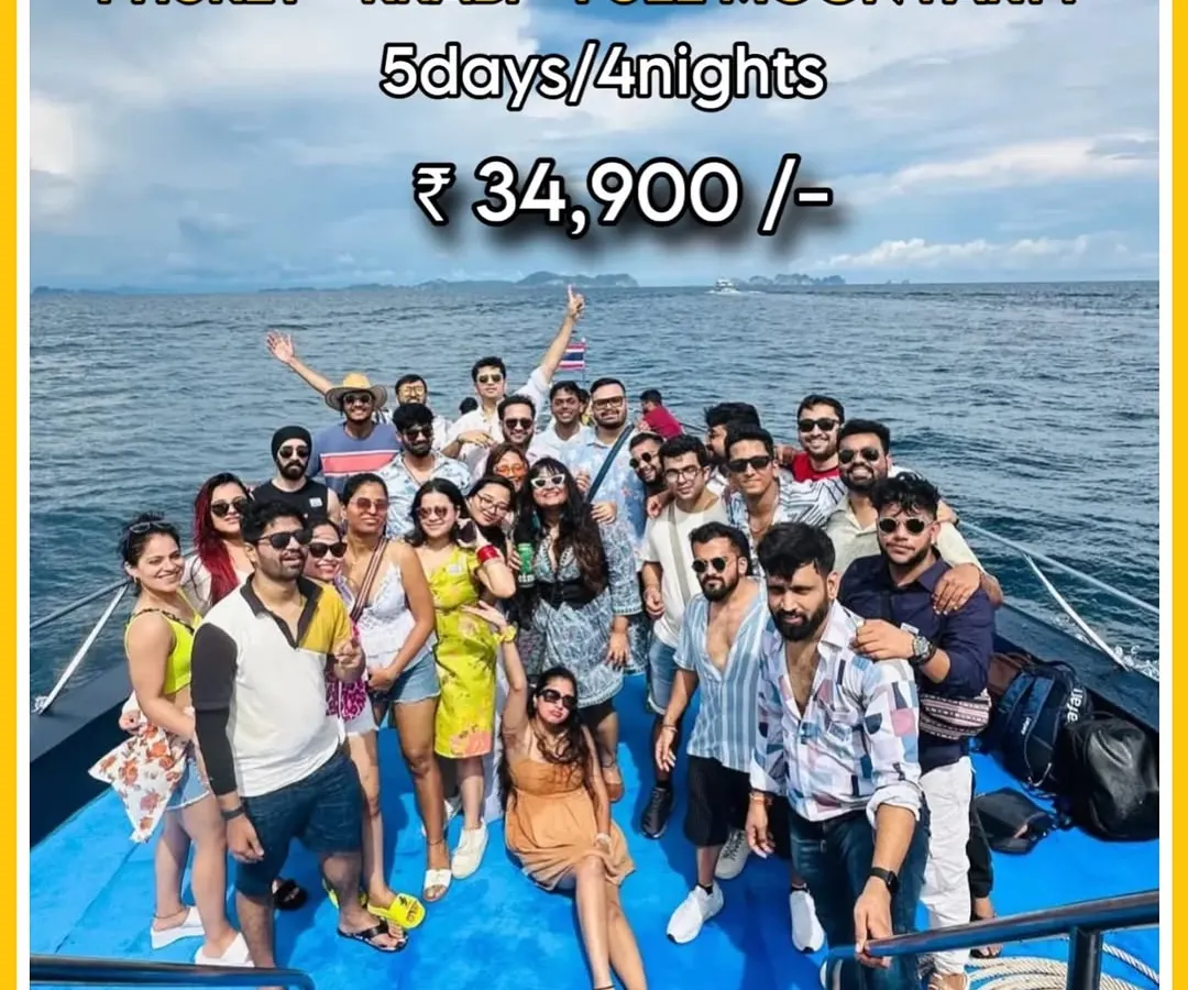 If you're more of a beach bum, my Phuket, Krabi, and Full Moon Party trip is for you. Imagine hopping on a boat like this with a whole new crew, exploring lagoons and islands.