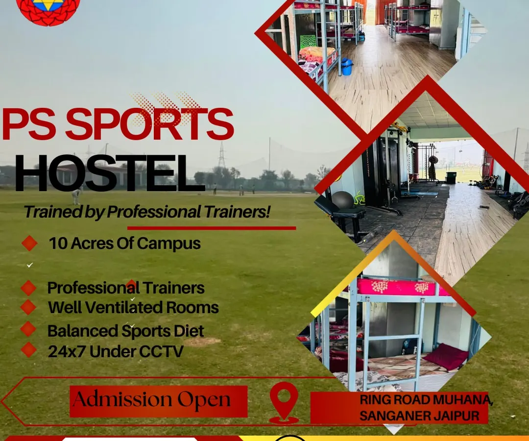 We are proud to be Jaipur's first residential cricket academy. This graphic shows what we offer: a 10-acre campus with professional trainers, secure and well-ventilated hostel rooms, and a balanced sports diet, all under 24/7 CCTV surveillance so you can focus completely on your game.