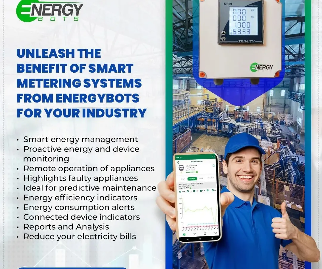 We put the power of smart metering directly in your hands. This image shows a technician with our mobile app, which provides proactive device monitoring, remote operation of appliances, and predictive maintenance alerts, all designed to reduce your electricity bills and prevent costly downtime in your facility.