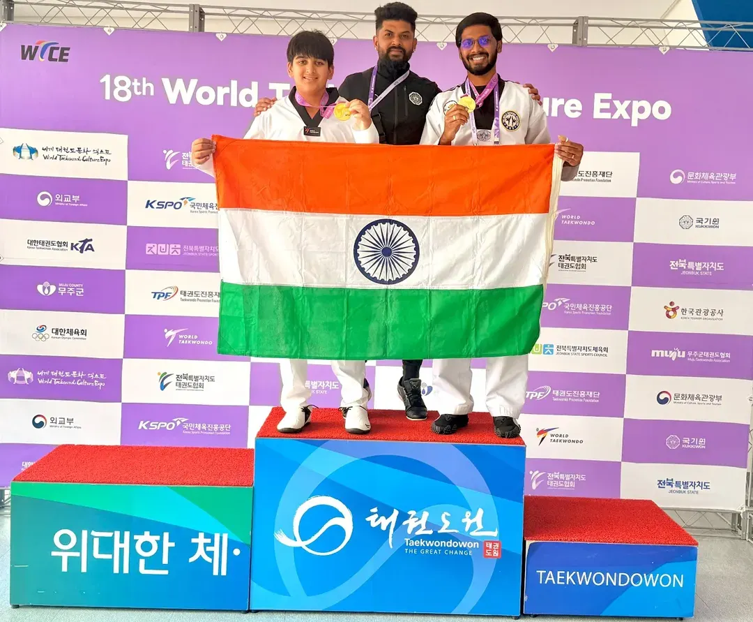 A moment of immense pride for our academy and for India. Our students, Yusuf and Likith, clinch Gold Medals in Poomsae and Kyorugi at the World Taekwondo Cultural Expo in South Korea.