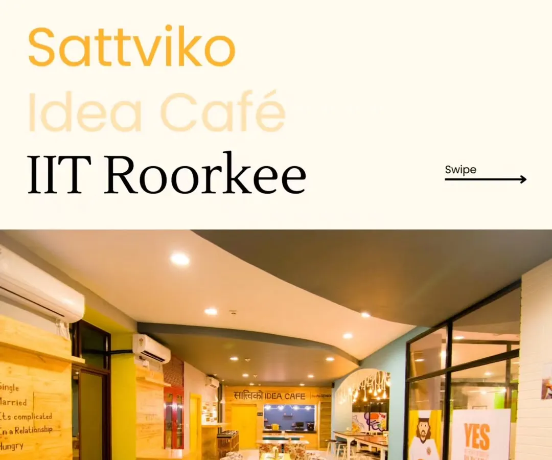 This is the Sattviko Idea Café at IIT Roorkee, a project where we designed a space to inspire creativity and community. The layout uses varied seating arrangements and bright, engaging colors to create a dynamic environment for students and faculty.