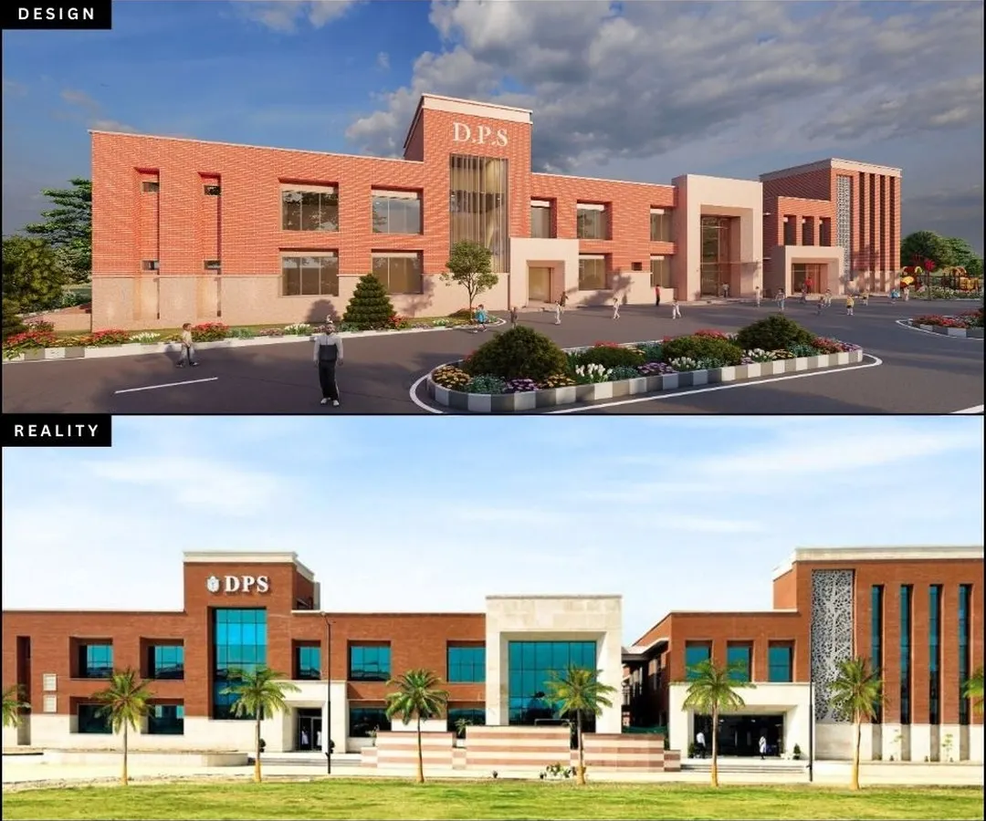 This is what I mean by bringing plans to life. On top is the initial 3D design for a DPS school, and below is the final building. My project management ensures that the architectural vision is executed with precision, delivering a reality that matches the promise.