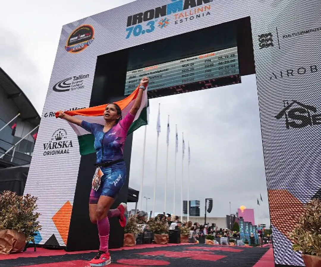 This is the moment it's all for. Crossing the finish line at the IRONMAN 70.3 in Tallinn, Estonia, with the Indian flag held high. This feeling of pure accomplishment is what I train you to achieve. It’s about pushing your limits and earning that finish.