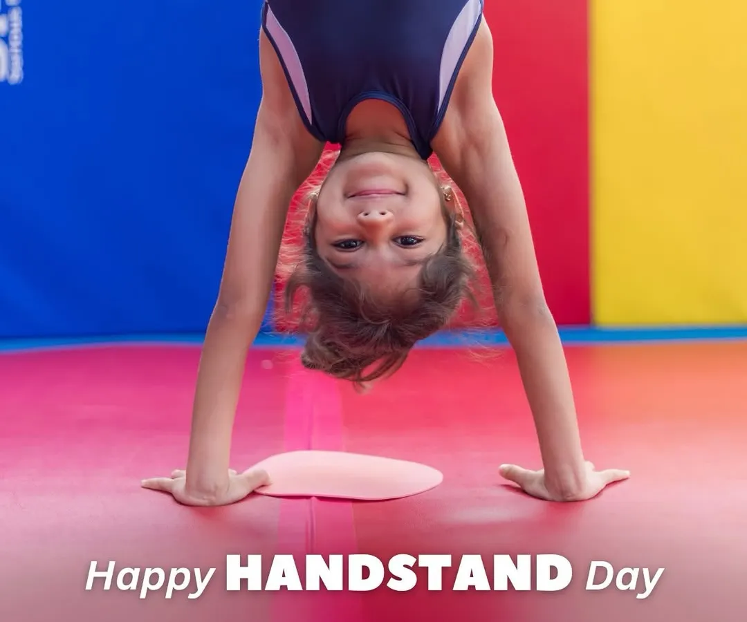 Turning the world upside down with a smile. This young gymnast masters a handstand, showcasing the strength, balance, and confidence that we build one skill at a time in our supportive, fun-filled classes.