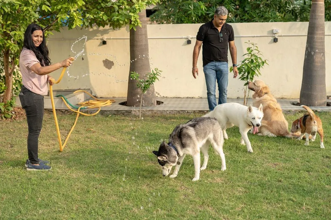 Beating the Delhi heat with some water masti! Our large, grassy lawn is perfect for supervised fun, and on hot days, we bring out the hose for some extra splashing and happiness.
