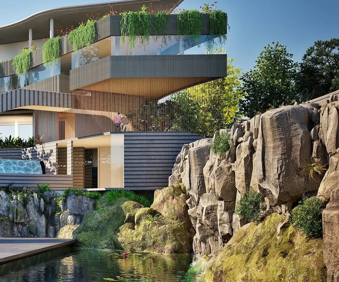 For this clubhouse at Vedha, I integrated the structure directly into a retained stone quarry. The design celebrates the rugged texture of the natural rock, creating a powerful dialogue between the built form and the raw beauty of the landscape.
