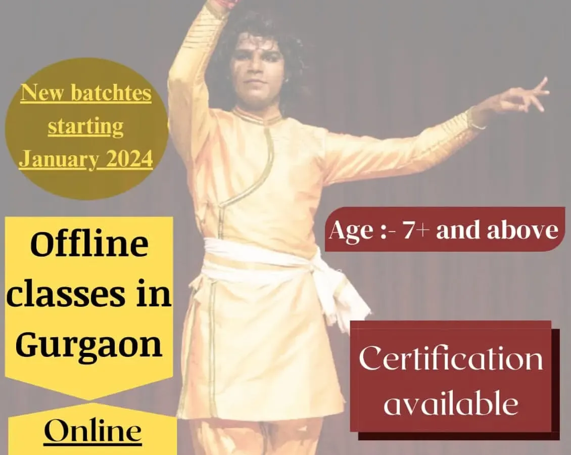 This poster captures the energy of our Kathak classes, which are open to everyone from age 7 and up. We offer both offline classes here in our Gurgaon studio and flexible online lessons if you can't join in person. I also provide a clear path to certification for dedicated students, ensuring you can grow from a beginner to an advanced dancer with us.