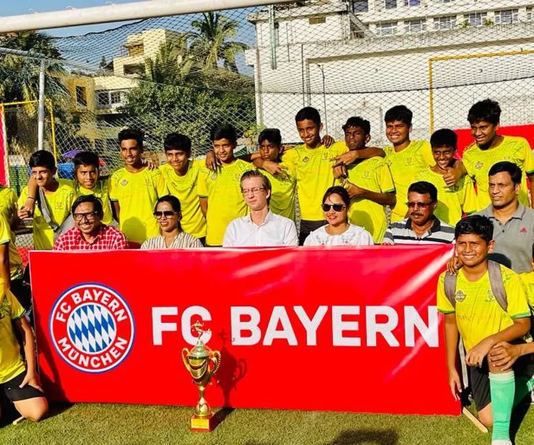 I manage high-profile youth tournaments like the FC Bayern Munich Maharashtra Cup. Here, the winning St. Stanislaus team celebrates their victory, showcasing the professional and prestigious atmosphere I create for young athletes.