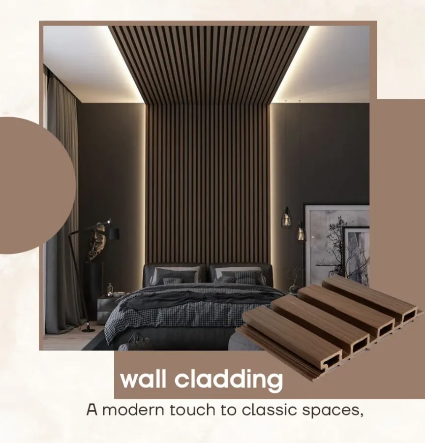 I believe an accent wall can define a room. Here, I used dark brown fluted WPC wall cladding to create a sophisticated and modern backdrop in a bedroom. The integrated backlighting enhances the texture, adding depth and a luxurious feel to the space.
