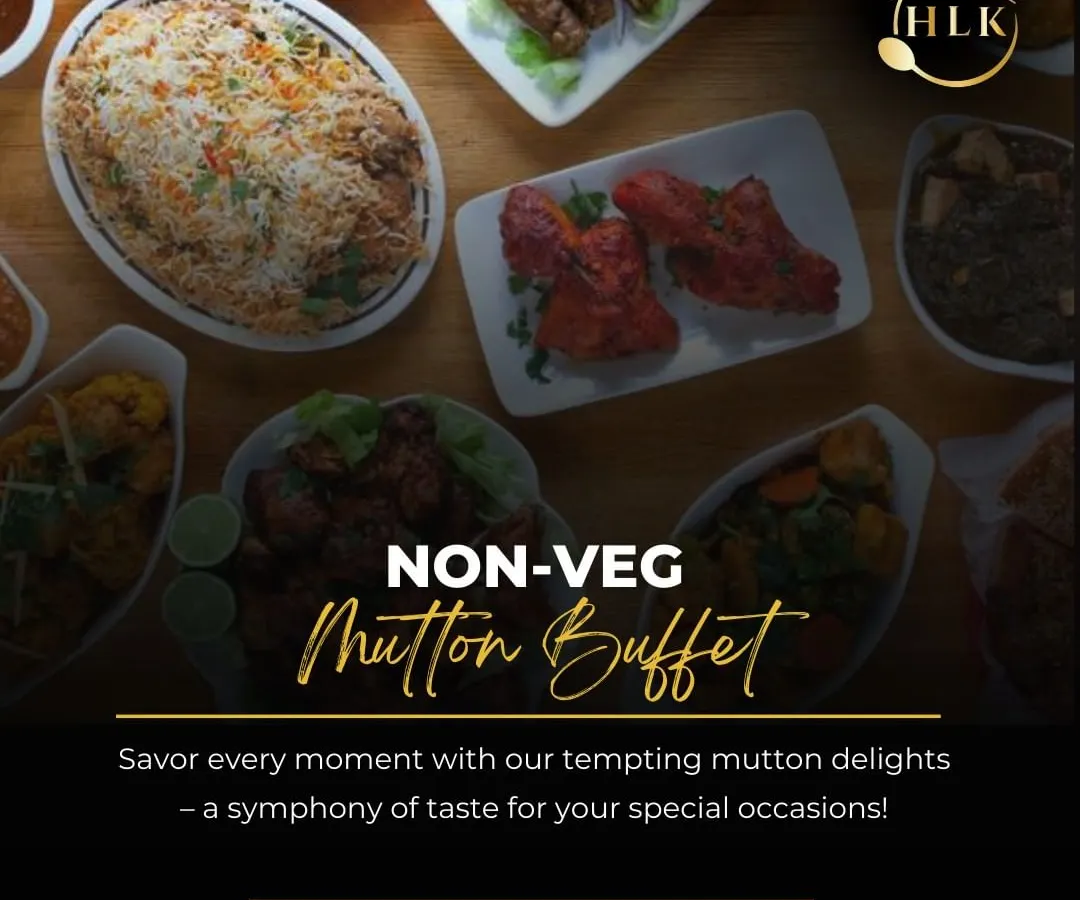 We specialize in creating rich and flavorful non-vegetarian buffets. This is a glimpse of our Mutton Buffet spread, featuring a variety of expertly cooked mutton delights perfect for making any special occasion memorable.