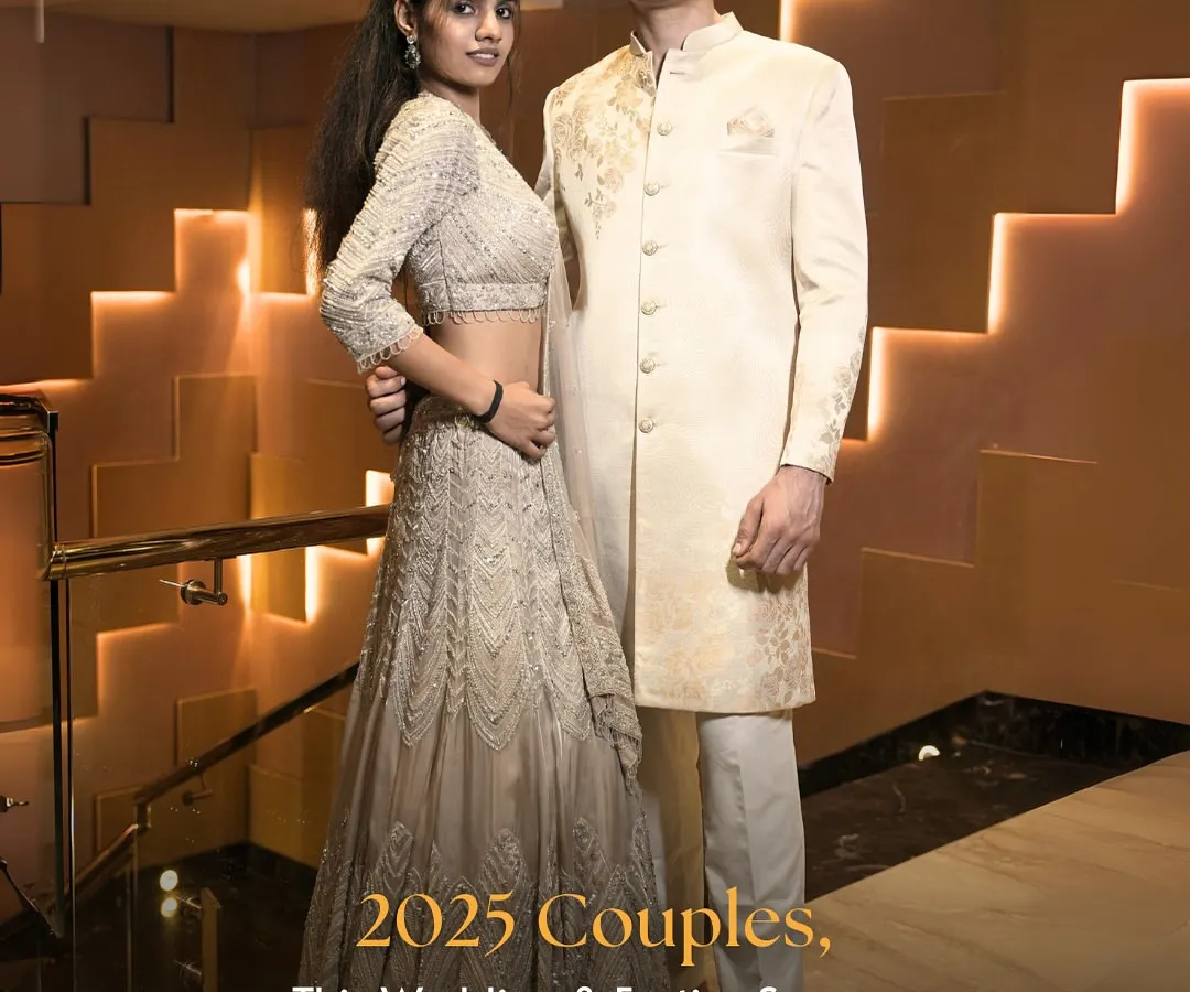 For the 2025 couples planning their big story, your outfits should be just as epic. We specialize in creating perfectly coordinated looks, from his regal sherwani to her dreamy lehenga. Let's find the colors that tell your love story.