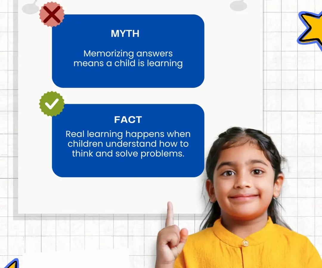 We focus on teaching children how to think, not just what to memorize. This image shows our core belief: true learning happens when kids understand how to solve problems, a skill that lasts a lifetime.