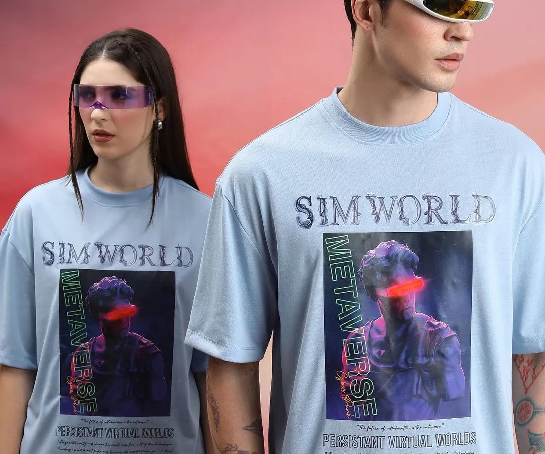 For this Metaverse-themed shoot with Highlander, I focused on creating a futuristic, cyberpunk vibe. The styling uses oversized graphic tees and sleek, sci-fi inspired eyewear to build a distinct, gender-neutral look for a modern audience.