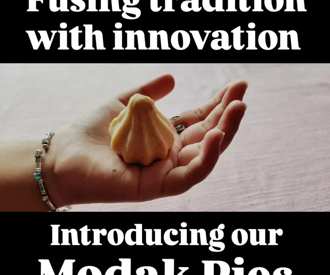 For Ganeshotsav, I wanted to create something new while honouring tradition. This is my Modak Pie, which has a baked, pie-crust shell holding the classic coconut and jaggery filling. It’s my way of fusing innovation with the flavours we all love.