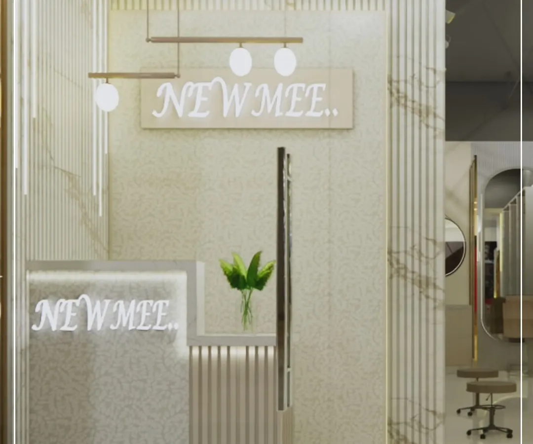 Your salon's first impression starts here. For the 'Newmee' salon, I designed a reception area that feels bright, modern, and instantly welcoming, setting the tone for a luxurious client experience.