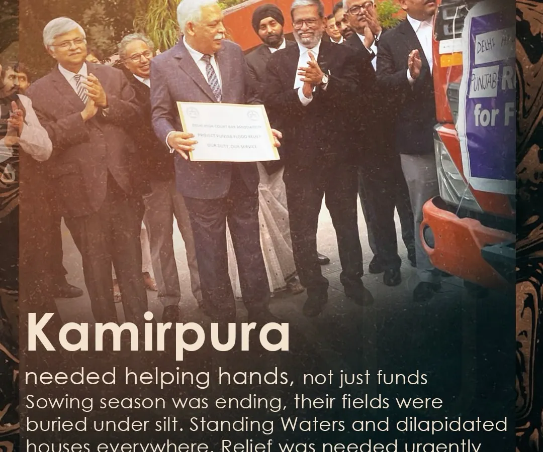 This is what community in action looks like. When Kamirpura village was devastated by the Punjab floods, we, the Delhi High Court Bar Association, joined hands with Akaal Purkh Ki Fauj to provide hands-on help, not just funds. This image captures the moment we began our relief initiative, a testament to what we can achieve when we work together for a greater cause.