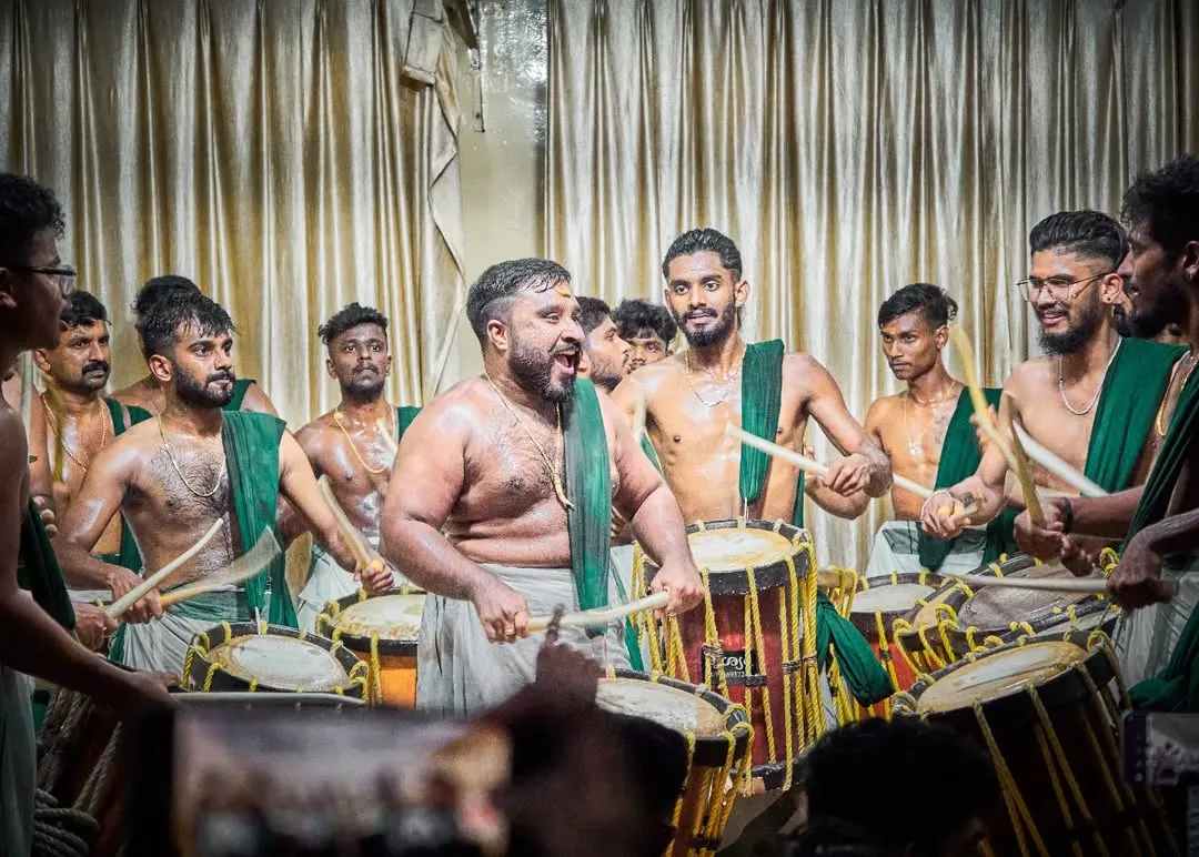 The peak moment of a performance, where the energy of the entire team comes together in a powerful crescendo. This is the raw, unfiltered passion of a live Chenda Melam.