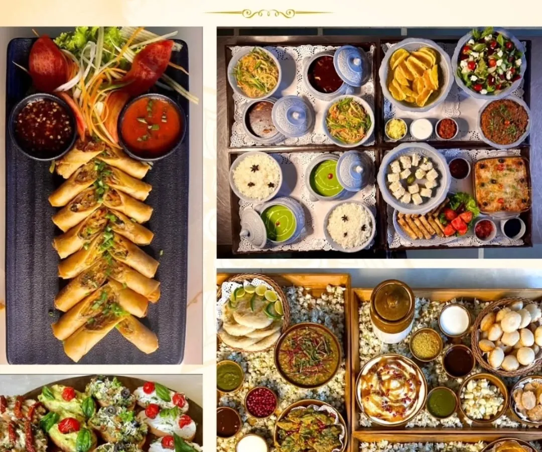 Our pre-plated platters are designed for convenience without compromising on style. This collage shows the variety we offer, from DIY Gol Gappa kits and chaat assortments to elegant bruschetta and spring rolls, perfect for house parties and corporate gifting.