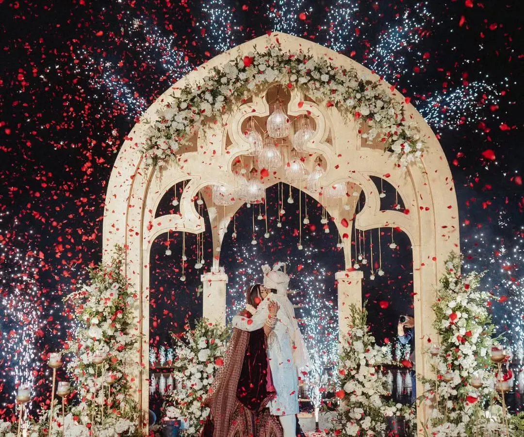A truly magical varmala ceremony set upon a custom built stage over the serene lagoon at Zuri Kumarakom. The moment was illuminated by a cascade of fireworks and a shower of petals, creating an unforgettable memory for the couple and their guests.