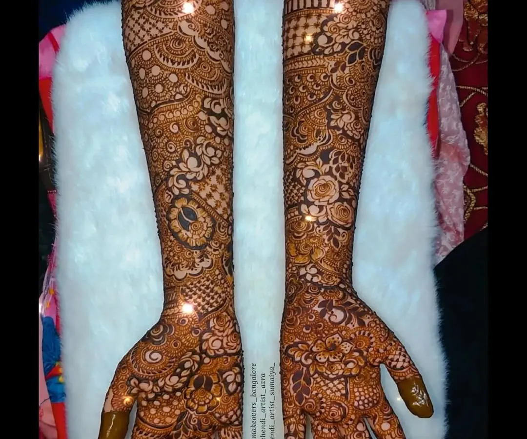 An example of my intricate bridal work, covering the full arms with dense patterns and a touch of sparkle for an extra special look.