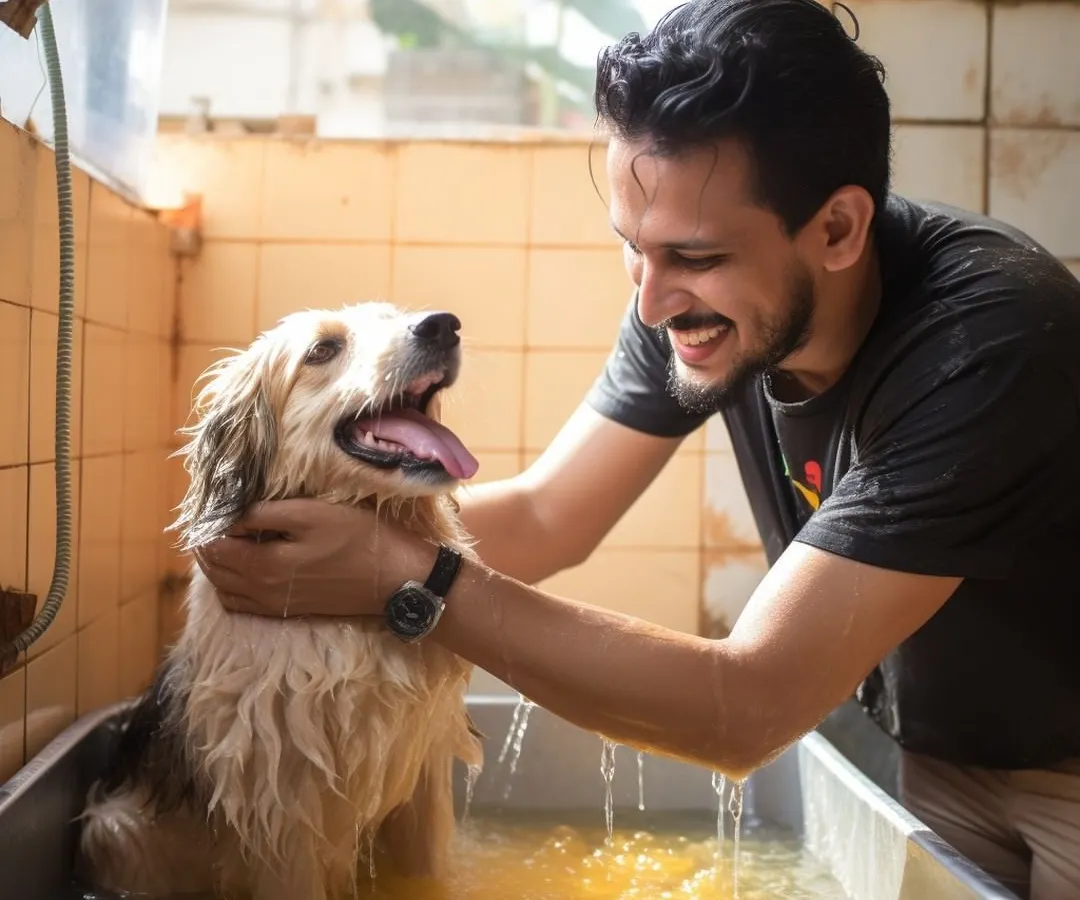 For pups who prefer a calmer experience, our indoor professional tub is a safe and cozy space. I always go slow and gentle, making sure they feel secure and loved during their dog washing session.