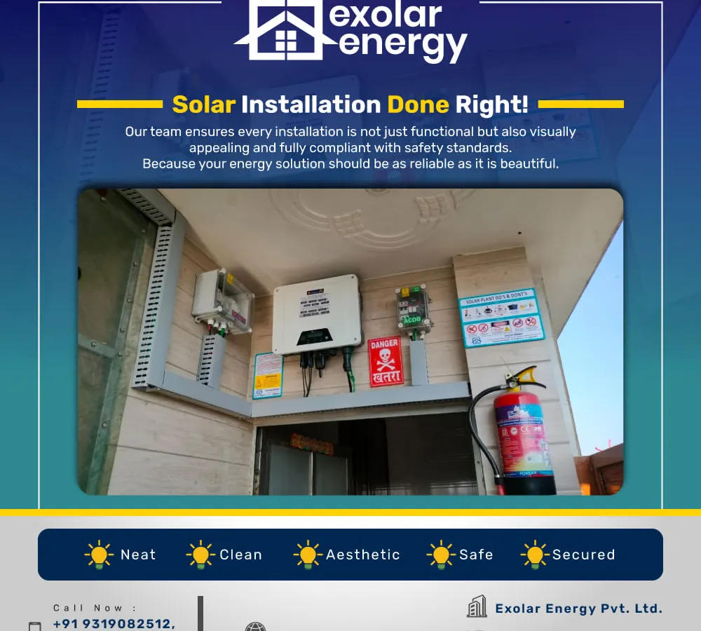 A great solar installation is not just functional, it's also safe, clean, and built to last. This image shows our attention to detail in every setup, ensuring all components like the inverter and safety cutoffs are securely and neatly organized.