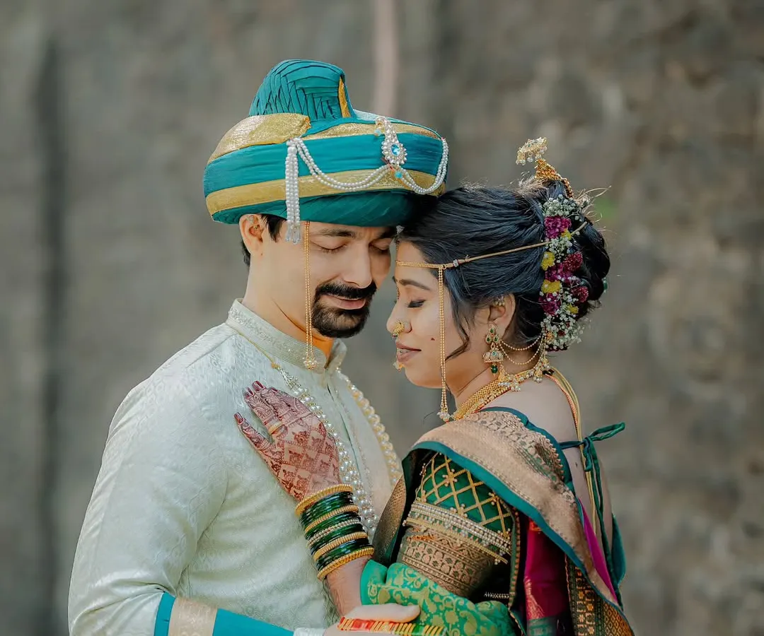 Capturing the quiet connection between a bride and groom in their traditional Maharashtrian wedding attire. These unposed, intimate portraits are the heart of my wedding storytelling.