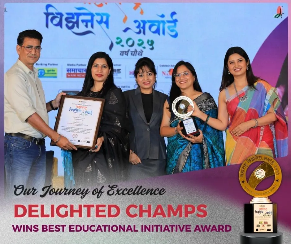 I am incredibly proud to share that Delighted Champs was honored with the Maharashtra Business Award for Best Educational Initiative. This award recognizes my commitment to providing meaningful, happy education and empowering lifelong learning values.