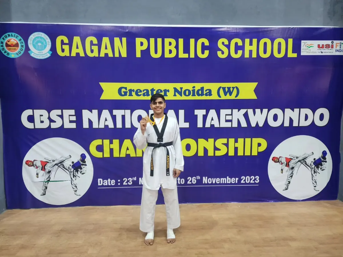 This is the goal: a gold medal at the CBSE National Taekwondo Championship. I am proud of my student Anshul Tanwar for this significant victory in the Junior under 68kg category.