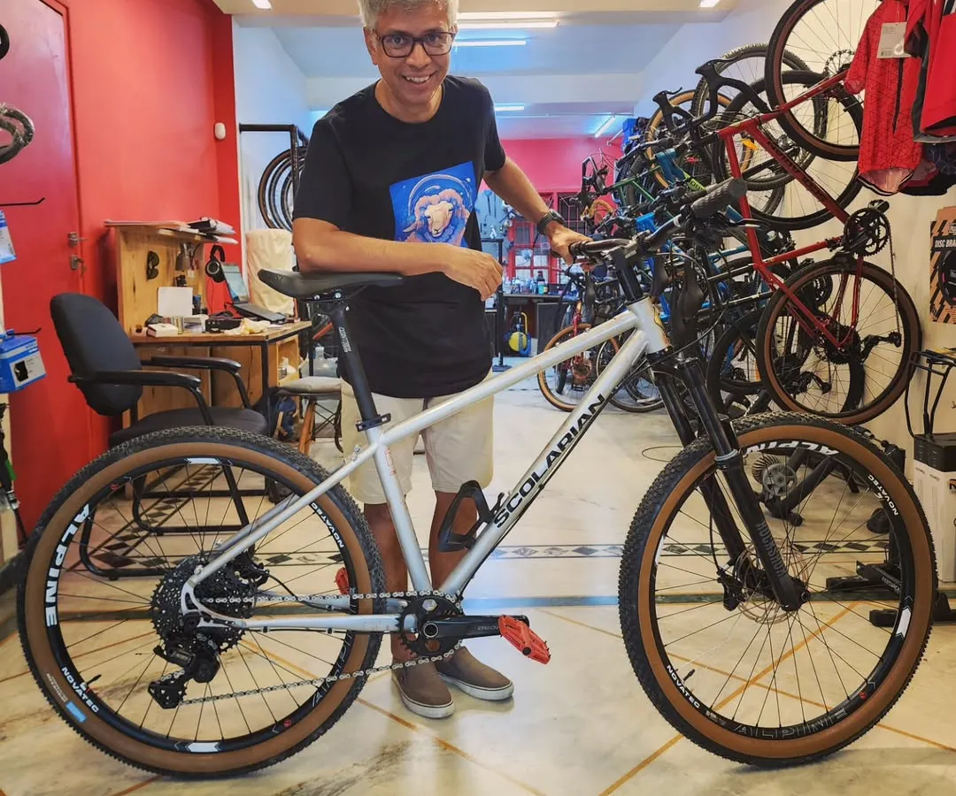 Here I am with the proud new owner of the 'Contrarian'. The best part of my job is seeing the excitement when a rider connects with a bike that was built just for them, from our initial chat to the final handover.