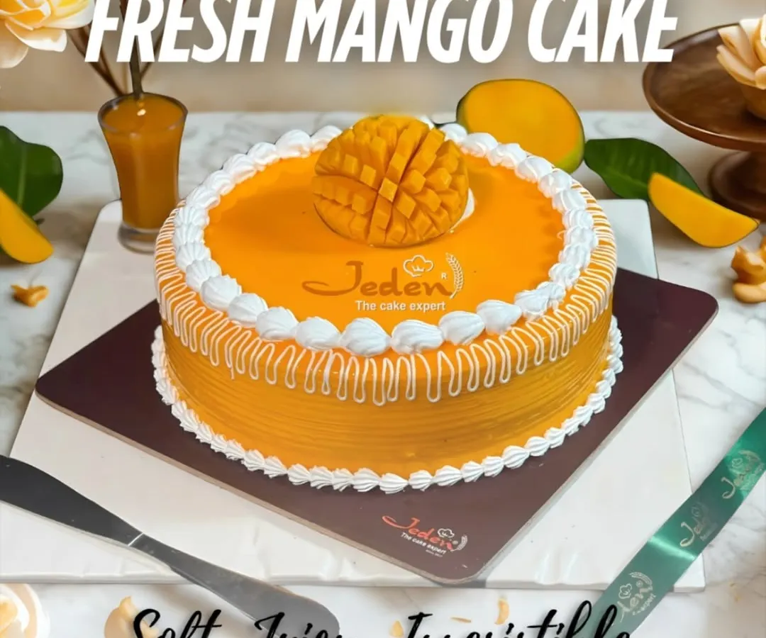 We celebrate mango season with our Fresh Mango Cake. This dessert features soft vanilla sponge, light whipped cream, and a generous topping of fresh, juicy Alphonso mango, capturing the true taste of summer.