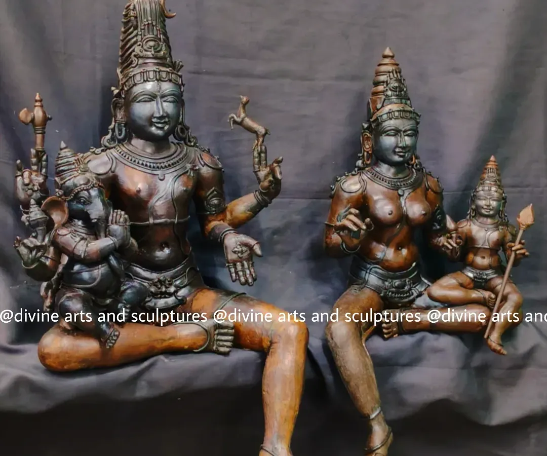 Here you see the wax model of a Shiva Parivaram set. This is a crucial stage where we hand-sculpt every detail, from Lord Shiva's divine posture to Ganesha's gentle form, ensuring the final piece is a perfect reflection of your devotion before it is cast in metal.