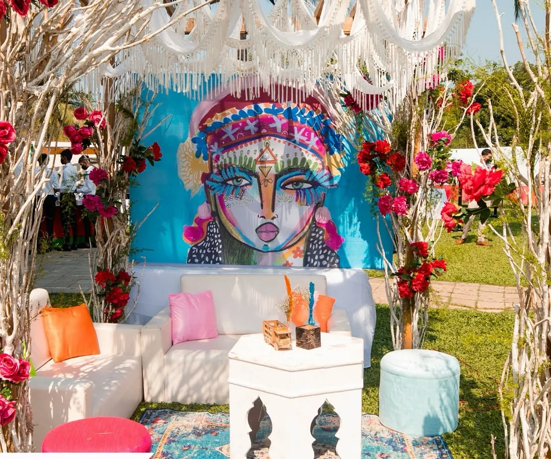 We brought a vibrant, bohemian art theme to life for this outdoor celebration. From a concept on a mood board to this stunning reality, we ensure every detail reflects your personal style.