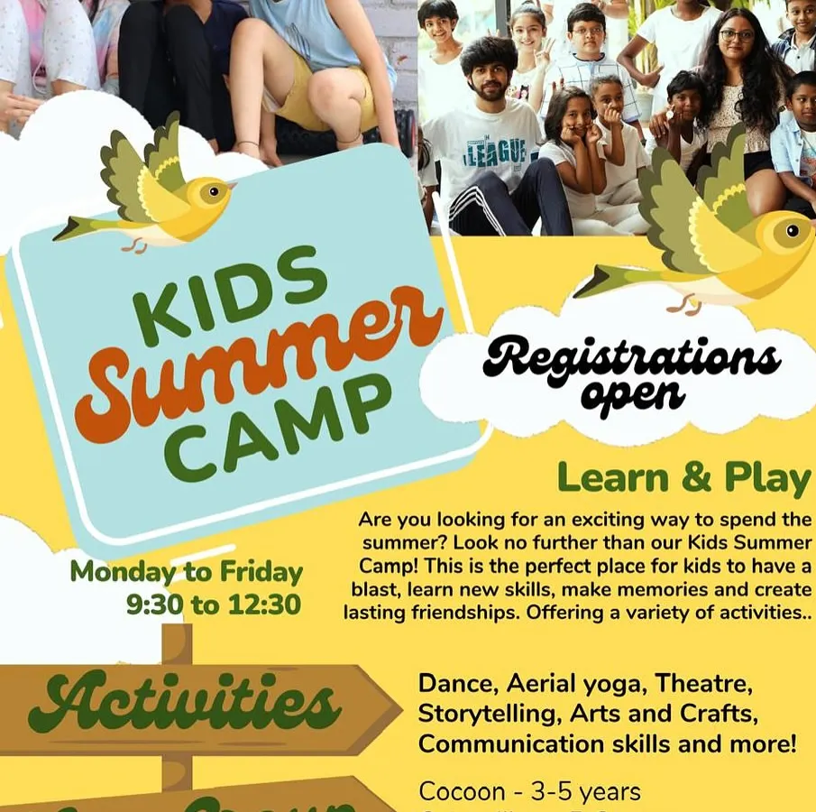 Our Kids Summer Camp is designed to be an unforgettable adventure in learning and play. This gives you a quick look at the variety of activities we offer, from dance and aerial yoga to arts and crafts, all structured by age group to ensure every child gets the most out of their experience.