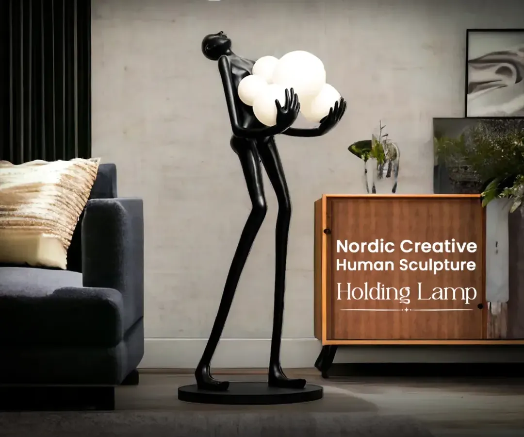 This lamp is where art meets illumination. The elegant, elongated form of our Nordic-inspired human sculpture lamp holds a soft glowing orb, creating a piece that is both a light source and a captivating work of art for your home.