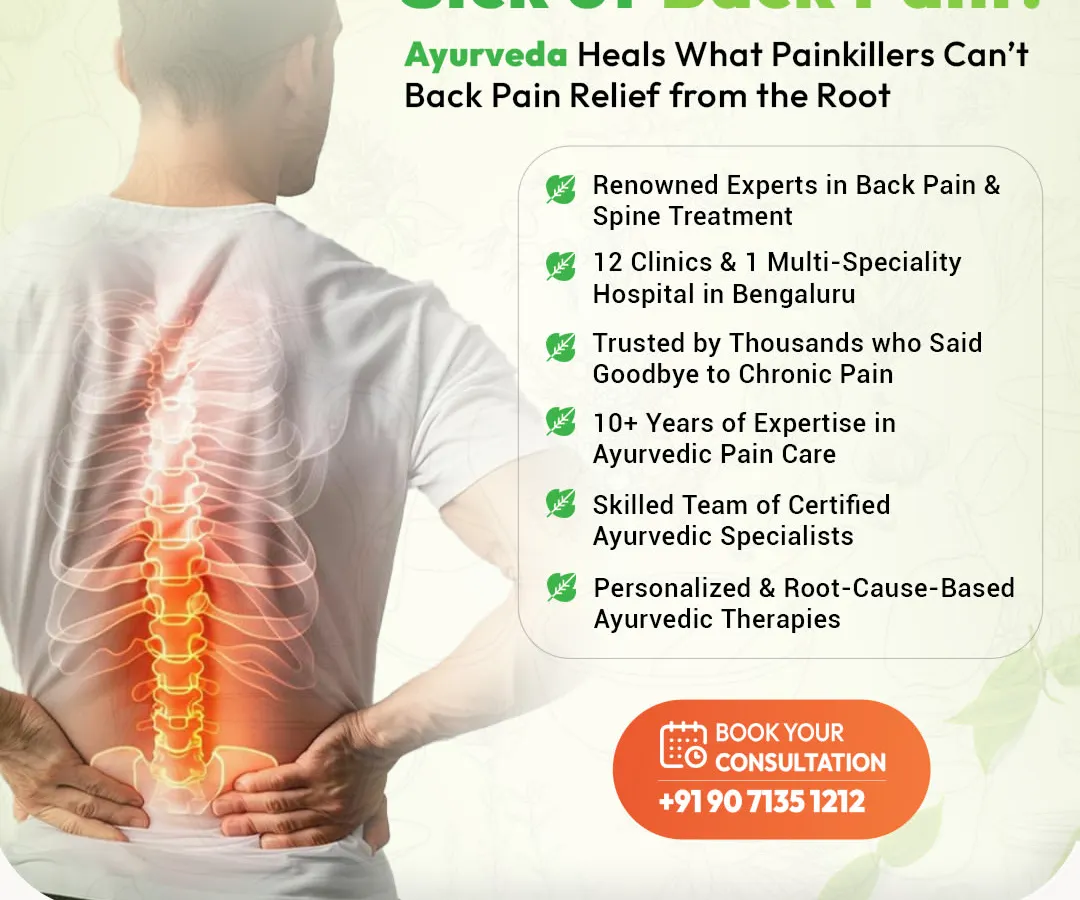 Are you tired of temporary solutions for chronic back pain? Our approach goes beyond painkillers to heal the root cause of your discomfort. We combine the expertise of certified Ayurvedic specialists with personalized therapies to provide lasting relief for back and spine conditions.