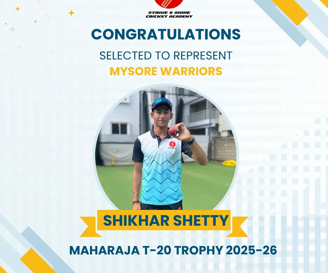 It's a proud moment when the hard work pays off. Huge congratulations to my student Shikhar Shetty for his selection to represent the Mysore Warriors in the Maharaja T20 Trophy. This is the level we strive for.
