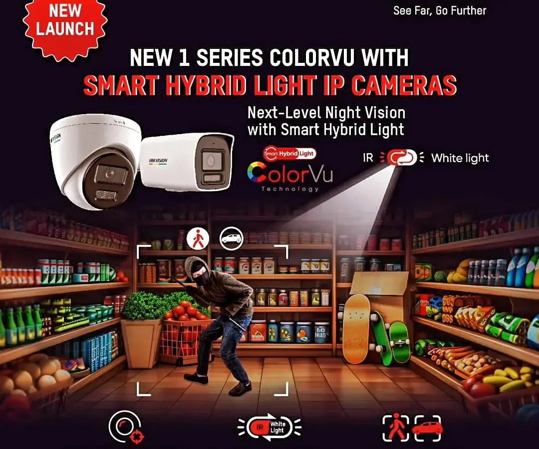 See every detail in full color, even in the middle of the night. This is our Hikvision ColorVu camera with Smart Hybrid Light, perfect for securing storefronts, parking lots, and home exteriors.