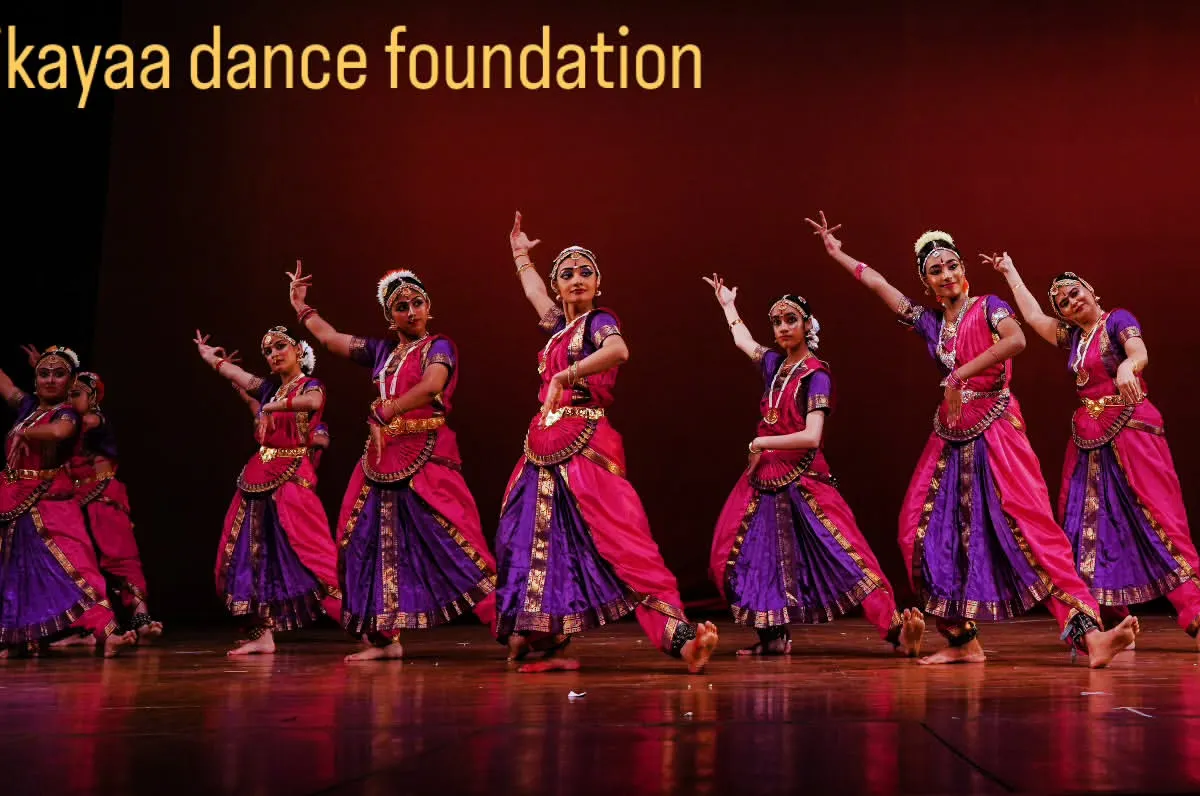 Our senior Bharatanatyam students performing on stage. We believe that performance is a crucial part of a dancer's journey, and we provide our students with numerous opportunities to showcase their hard-earned skills.